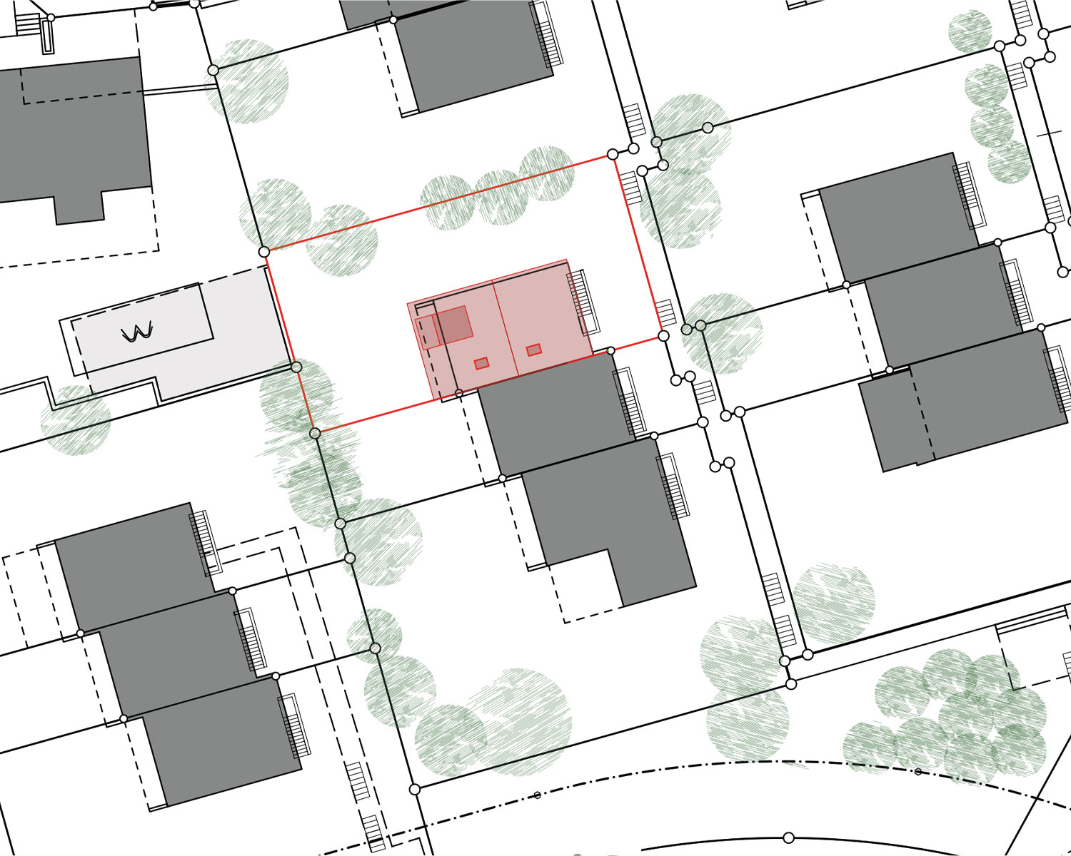 Projekt Pfeifenweid Situationsplan, Reiheneinfamilienhaus im Wohnquartier in Adliswil