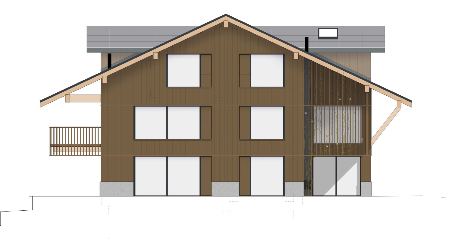 Kleinwangen Ansicht Süd, Holzfassade