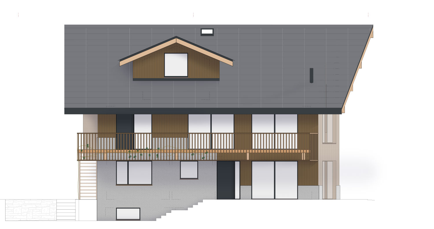 Kleinwangen Ansicht West, Holzfassade